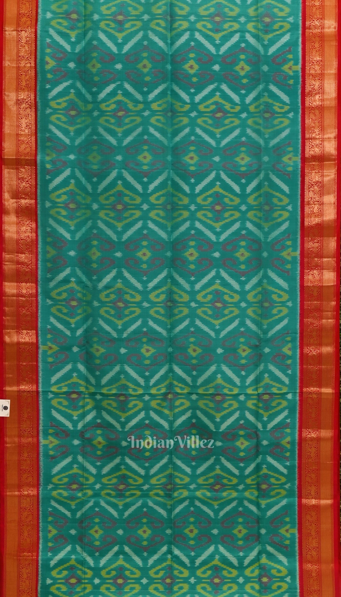 Aqua Blue with Red Pochampally Ikat Silk Saree