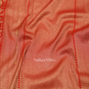 Red Shikargah Theme Khaddi Georgette Banarasi Saree