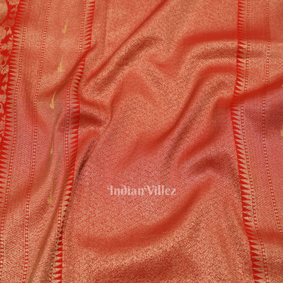 Red Shikargah Theme Khaddi Georgette Banarasi Saree