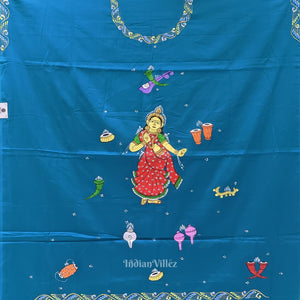 Sky Blue Nartaki Musical Theme Pattachitra Kurti Cotton Dress Material