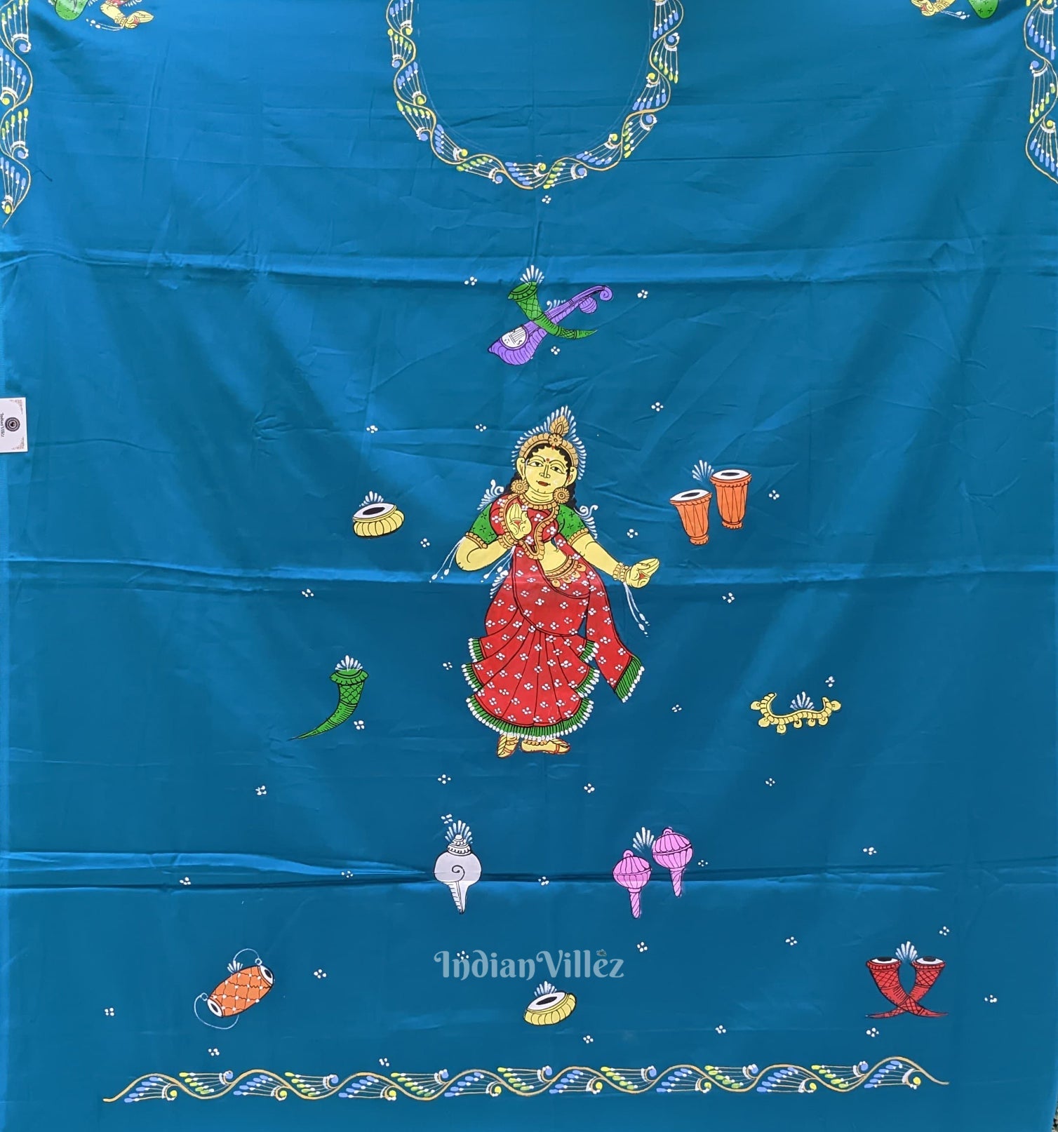 Sky Blue Nartaki Musical Theme Pattachitra Kurti Cotton Dress Material