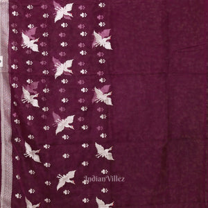Dark Wine Parsi Gara Floral Motif Hand Embroidered Saree