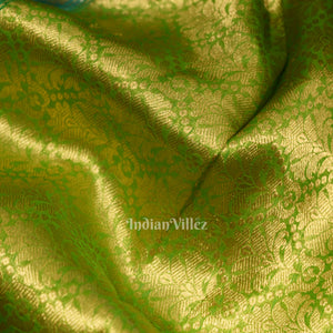Surf Blue with Green Kora Organza Banarasi Saree