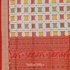 White Ashwani Theme Odisha Ikat Sambalpuri Silk Saree