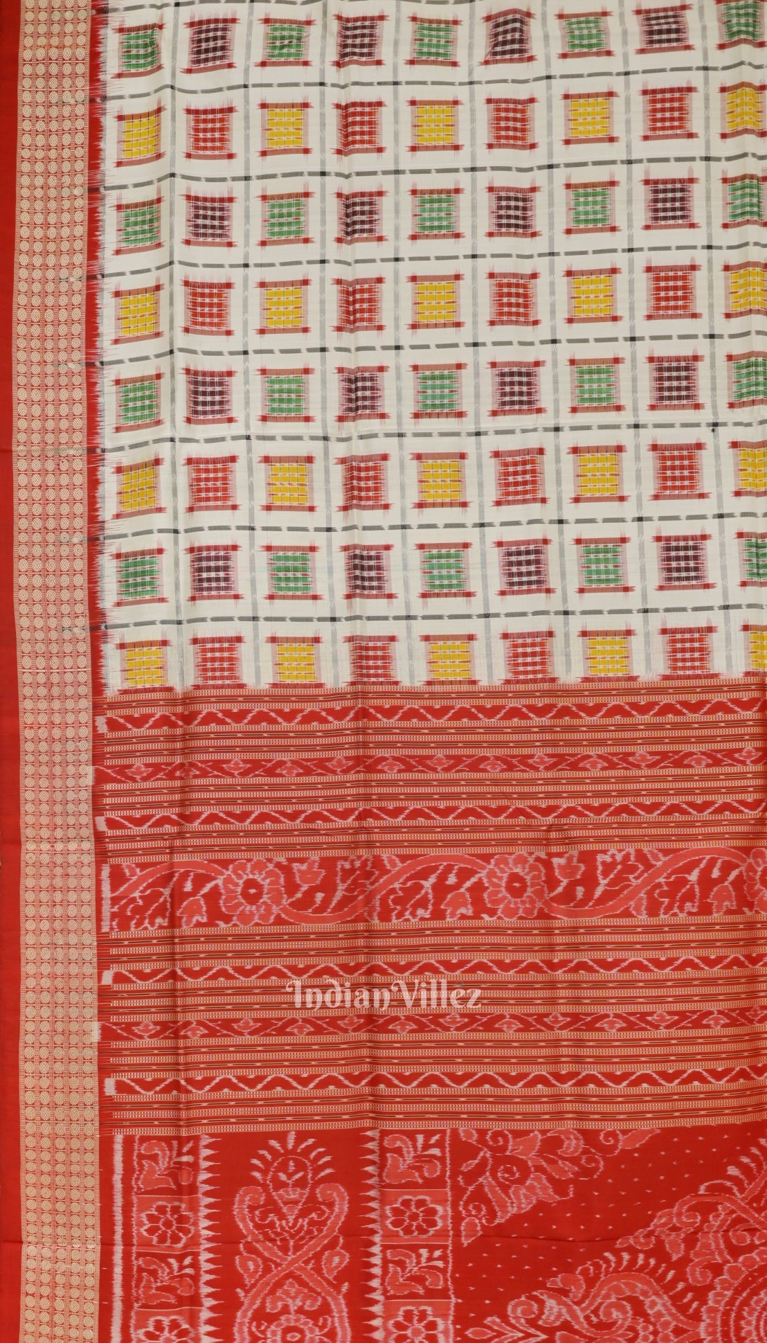 White Ashwani Theme Odisha Ikat Sambalpuri Silk Saree