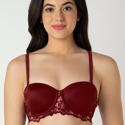 Femme Lace Padded Wired Multiway Bra - Biking Red