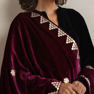 trueBrowns Wine Velvet Gota Patti Stole