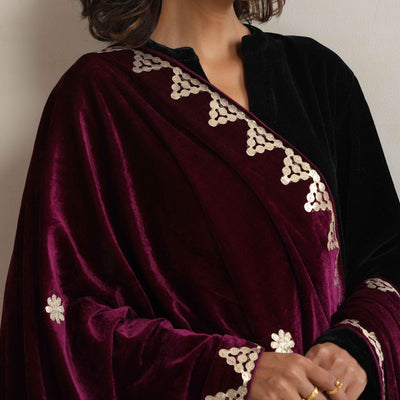 trueBrowns Wine Velvet Gota Patti Stole