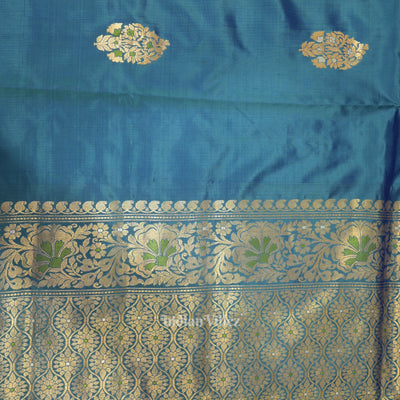 Peacock Blue Designer Katan Banarasi Silk Saree