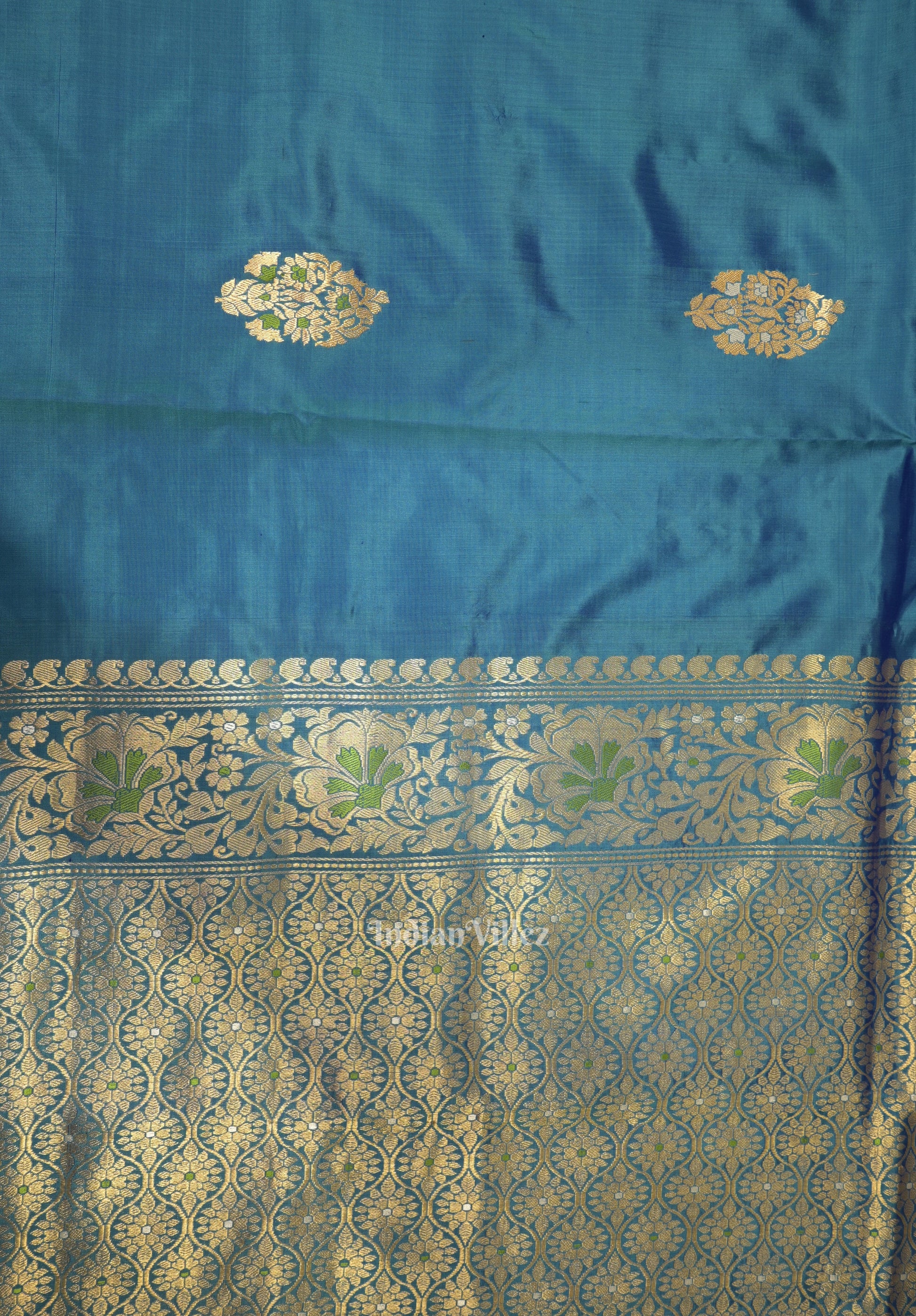 Peacock Blue Designer Katan Banarasi Silk Saree