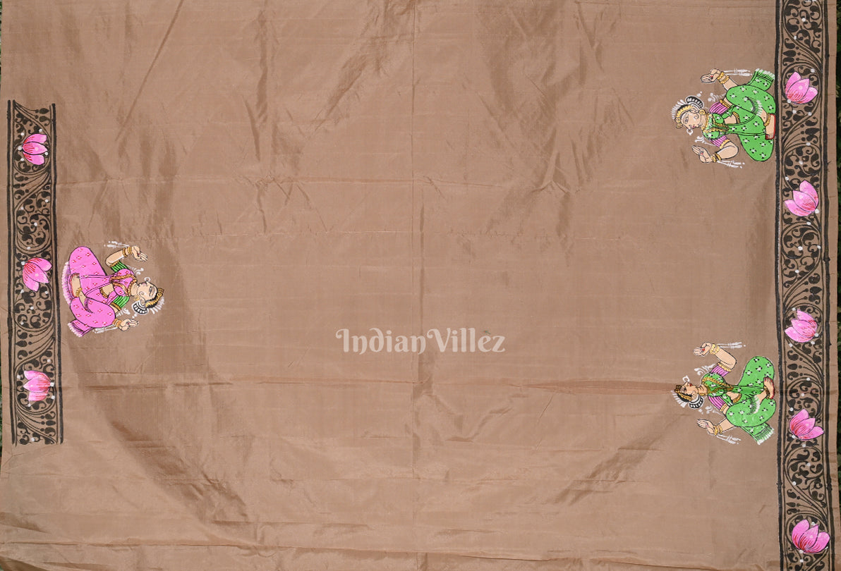 Natural Tussar Dancing Nartaki Theme Hand-Painted Pattachitra Saree