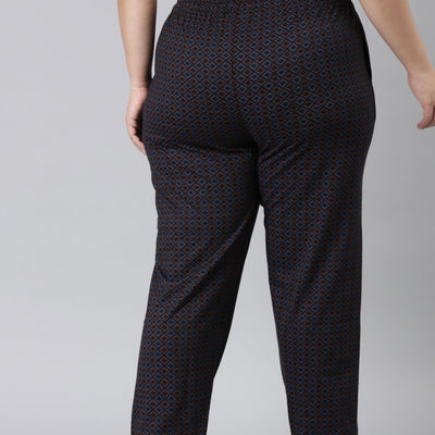 Women Printed Black Mid Rise Cotton Knit Lounge Pants