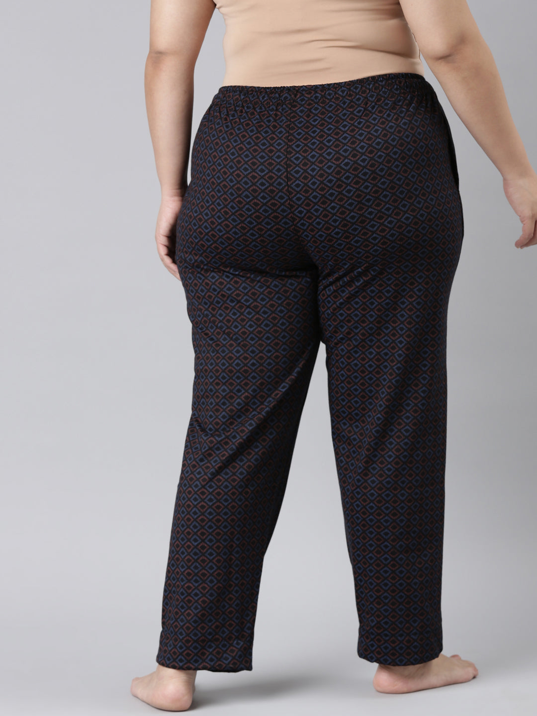Women Printed Black Mid Rise Cotton Knit Lounge Pants