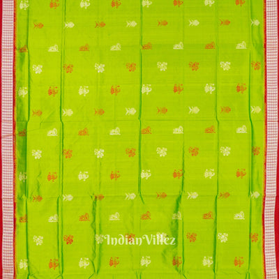 Red Green Welcome Design Bomkai Sambalpuri Silk Saree