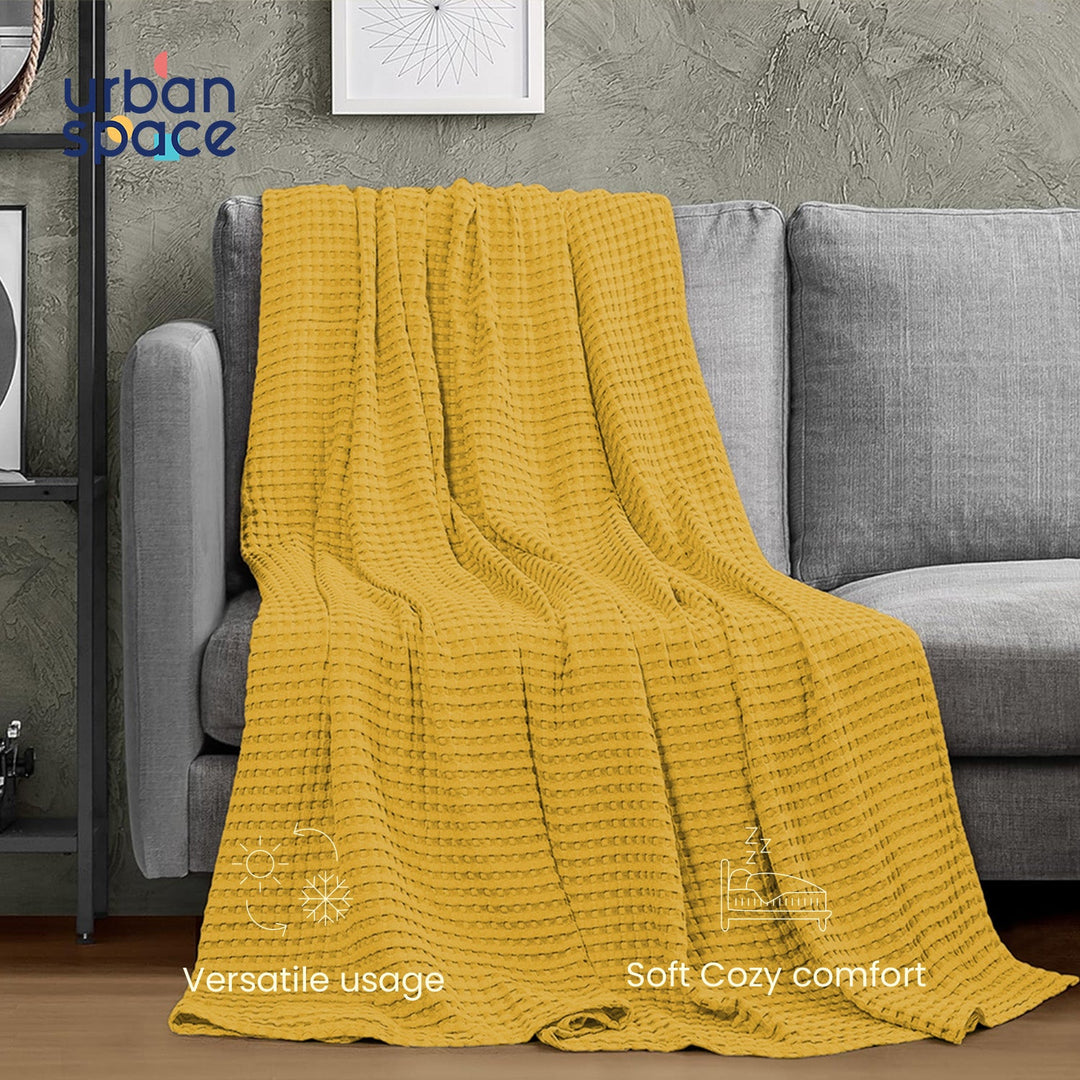 100% Cotton Waffle Weave Blanket / Cotton Dohar for Bedroom - Musturd