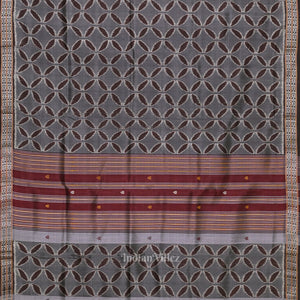 Cement Gray Maroon Floral Motif Sambalpuri Silk Saree