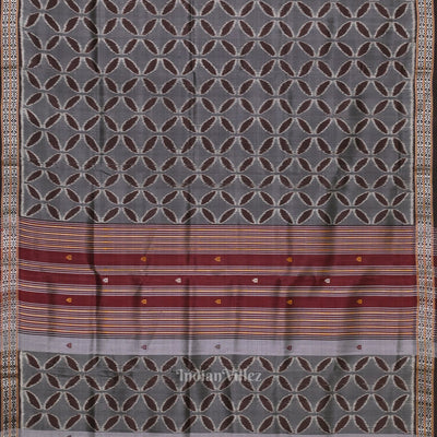 Cement Gray Maroon Floral Motif Sambalpuri Silk Saree