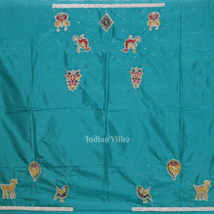 Blue Cement Square Motif Pure Silk Hand Embroidered Saree