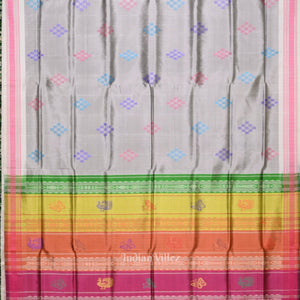 Gray Body Pasapali Double Pallu Berhampuri Silk Saree