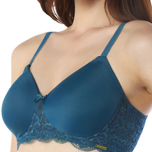 Lace Elegance Padded Non-Wired Bra - Gebralta Blue