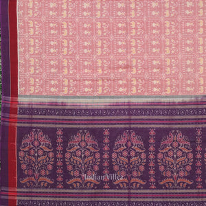 Light Faded Red Tribal Art Odisha Ikat Sambalpuri Pure Cotton Saree