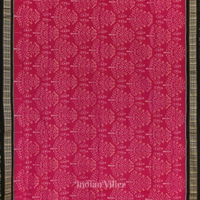 Rani Pink with Black Pure Sambalpuri Ikat Silk*Cotton (Bapta) Saree