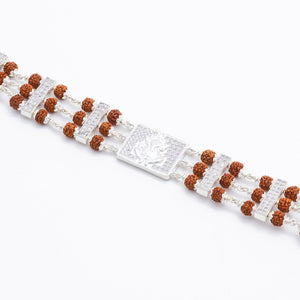 Rudraksha Silver Brooch Ganesh Triple Line Bracelet