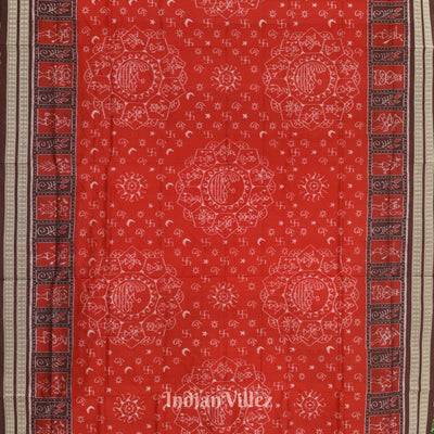 Red Odisha State Award Winning Dasaabatar Theme Sambalpuri Silk Saree