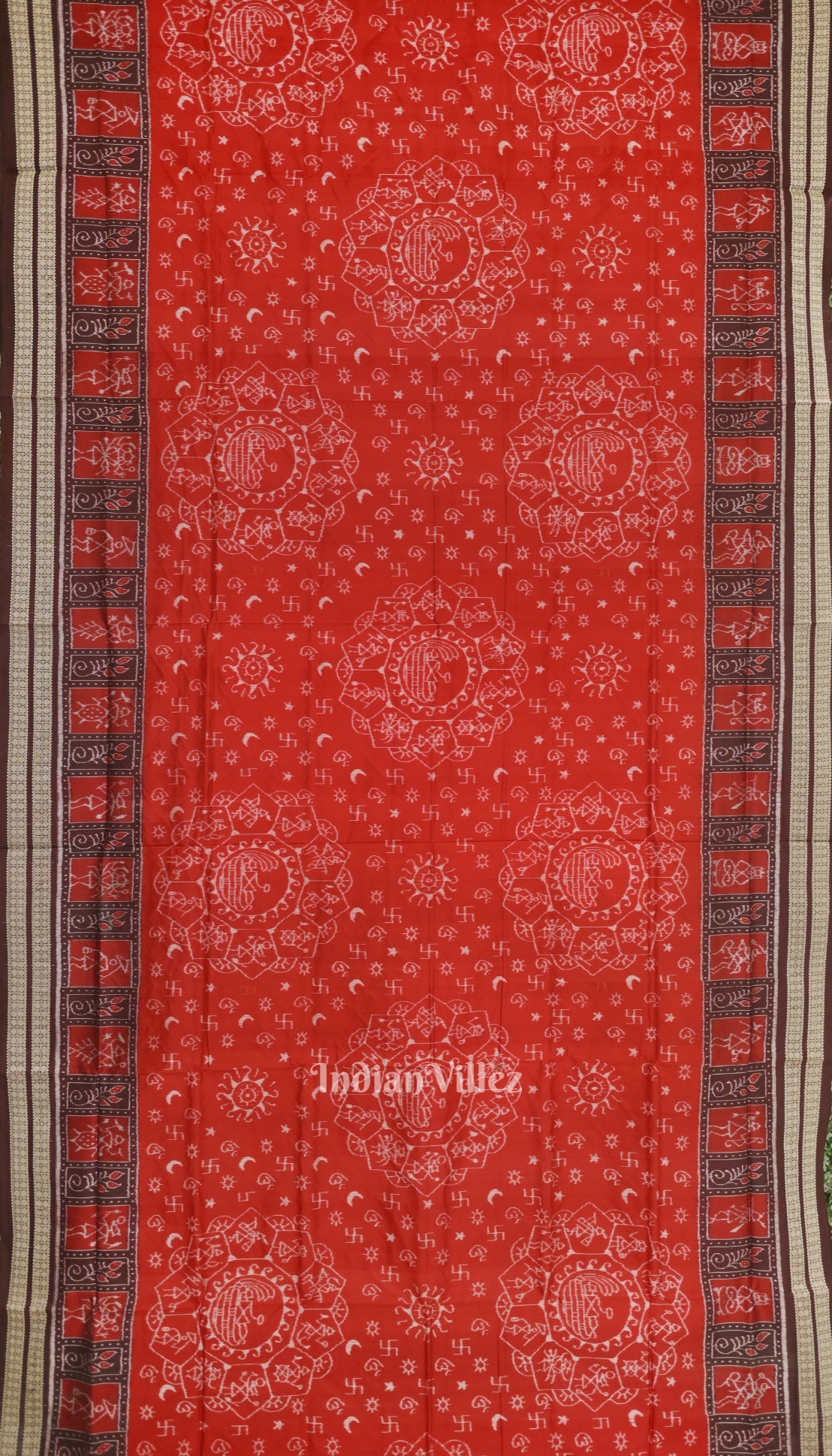 Red Odisha State Award Winning Dasaabatar Theme Sambalpuri Silk Saree