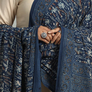 Blue - Block Printed Cotton Ajrakh Dupatta 03