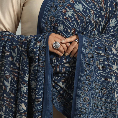 Blue - Block Printed Cotton Ajrakh Dupatta 03
