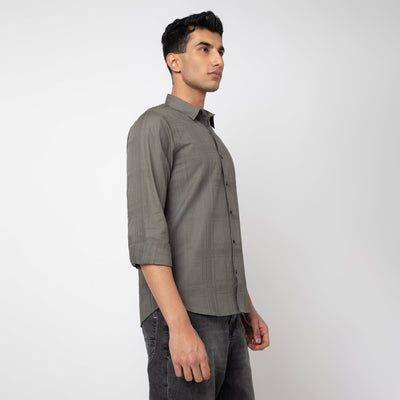 Self-Checkered Semi-Formal Shirt