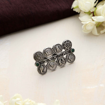 trueBrowns Silver Tone Abstract Sign Ring