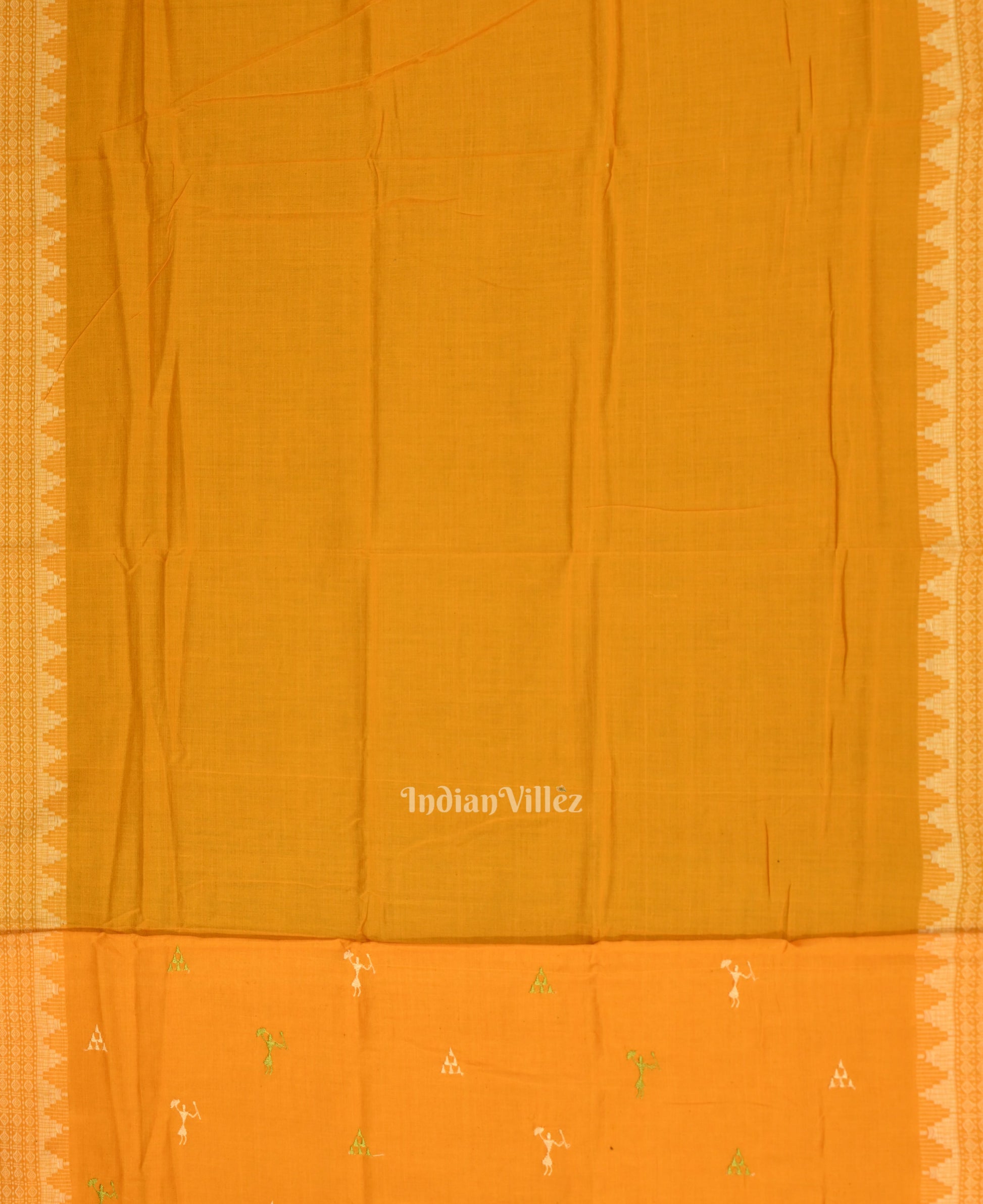 Mehendi Green Yellow Tribal Design  Sambalpuri Cotton Dress set with Dupatta