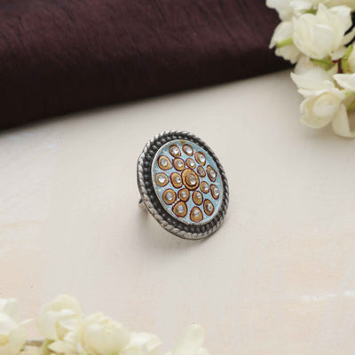 trueBrowns Silver Tone Circular Ring