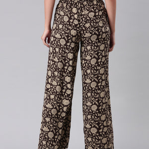 Women Black Woven Viscose Mid Rise Printed Palazzo