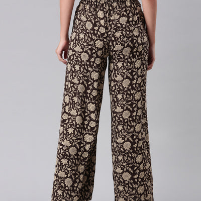 Women Black Woven Viscose Mid Rise Printed Palazzo