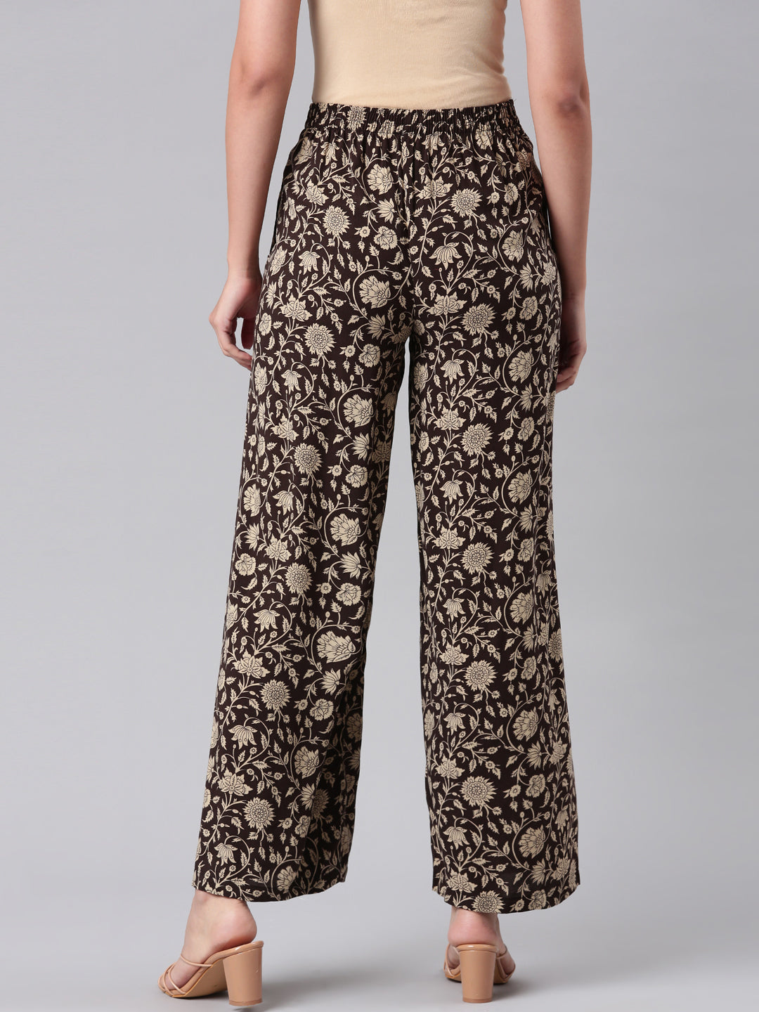 Women Black Woven Viscose Mid Rise Printed Palazzo