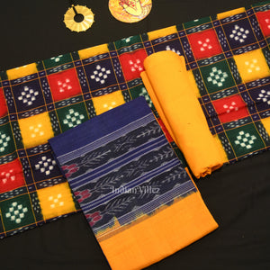 Multi Color Pasapali Odisha Ikat Sambalpuri Dress Set & Dupatta