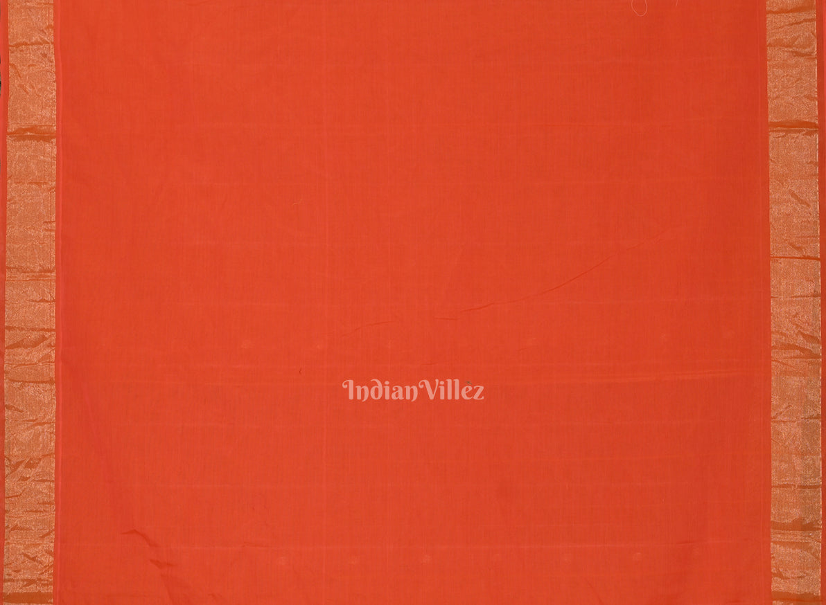 Orange Butta Design Cotton Paithani Saree