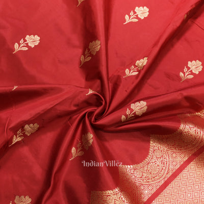 Red Designer Pure Banarasi Katan Silk Saree