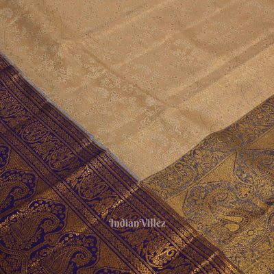 Light Orange Pure Kanjivaram Tissue Silk Saree