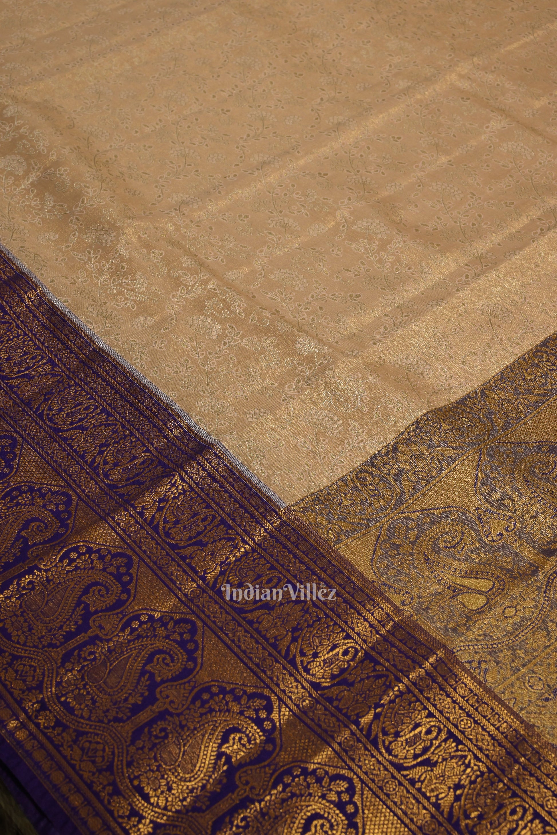 Light Orange Pure Kanjivaram Tissue Silk Saree