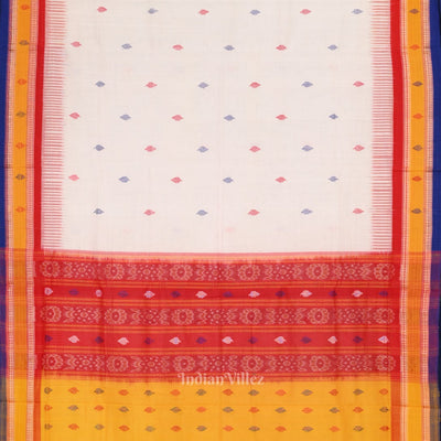 White Odisha Ikat Kathiphera Cotton Saree