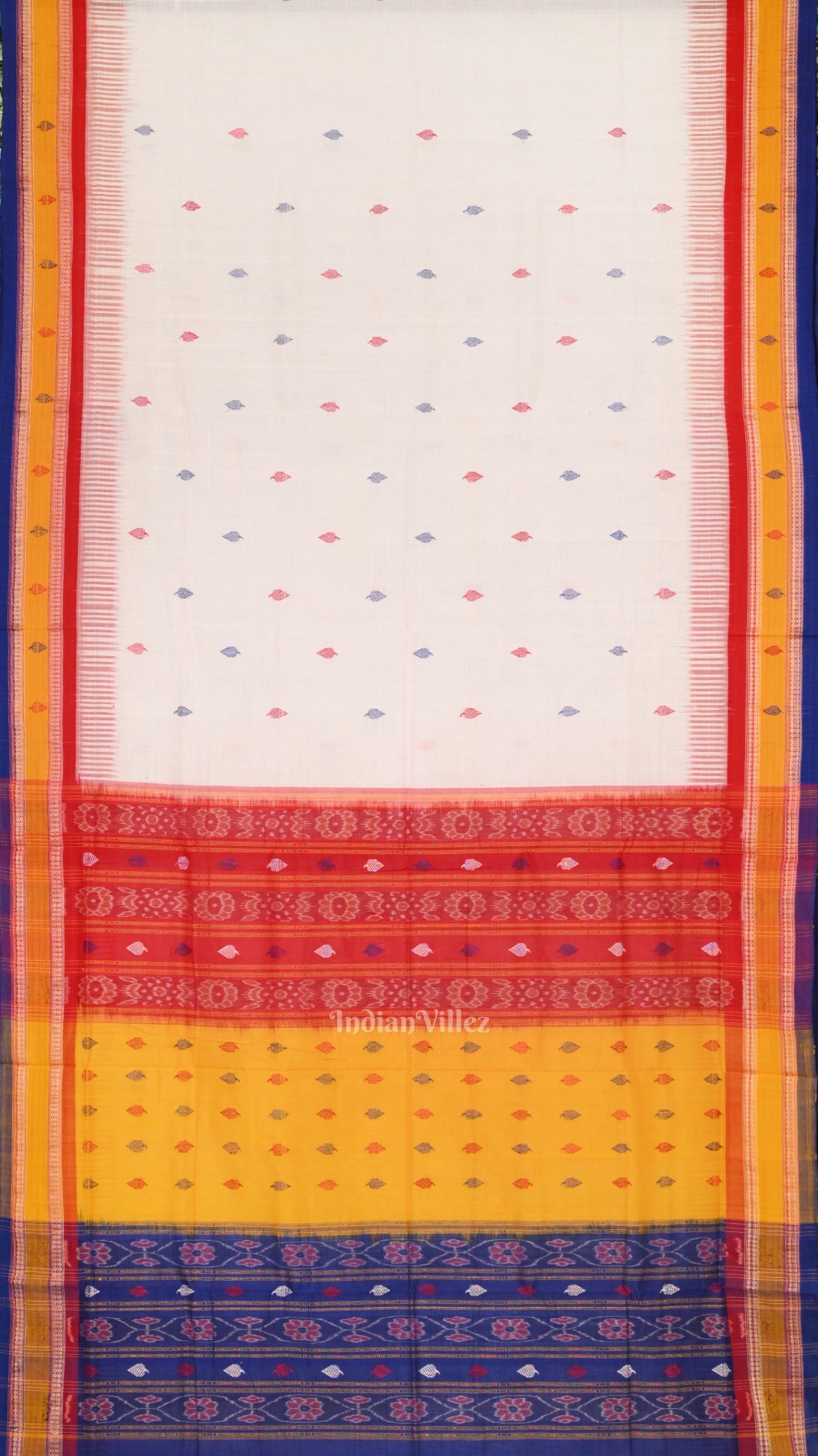 White Odisha Ikat Kathiphera Cotton Saree