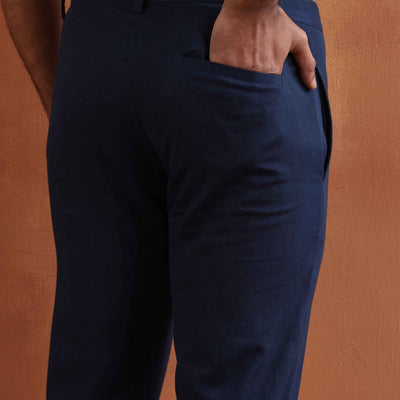 trueBrowns Men's Blue Cotton Twill Pants