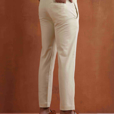 trueBrowns Men's Off White Cotton Twill Pants