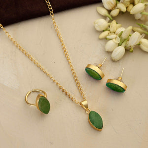 trueBrowns Gold Tone Green  Stone Pendant Set