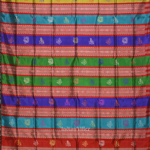 Mehendi Green & Red With Multicolor Double Pallu Berhampuri Silk Saree