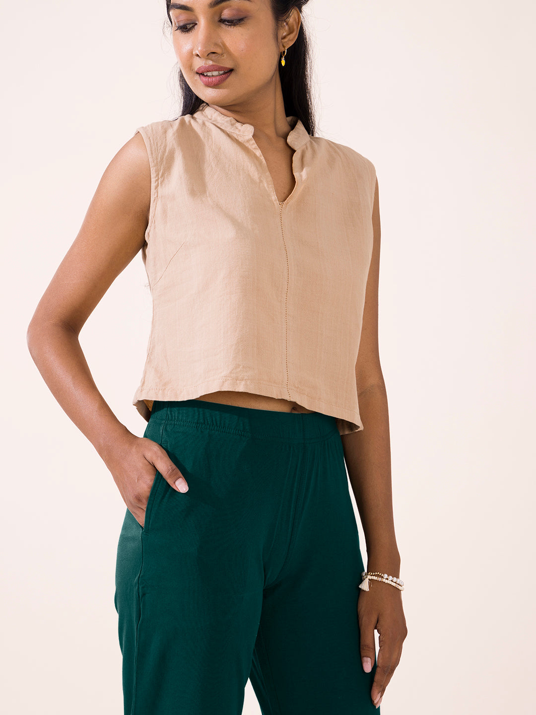 Women Solid Dark Green Cotton Mid Rise Kurti Pants